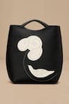 Ampm_Black Embroidery Inlay Work Tote Bag _Online_at_Aza_Fashions