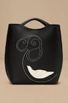 Shop_Ampm_Black Embroidery Inlay Work Tote Bag _at_Aza_Fashions