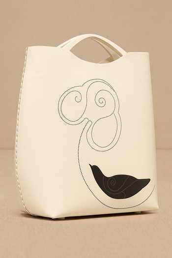 Shop_Ampm_Ivory Embroidery Inlay Pattern Tote Bag _at_Aza_Fashions