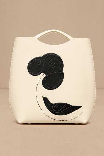 Ampm_Ivory Embroidery Inlay Pattern Tote Bag _Online