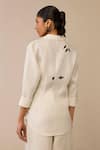 Shop_Ampm_Ivory Linen Embroidery Flower Pattern Side Tie Shirt _at_Aza_Fashions