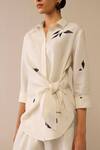 Buy_Ampm_Ivory Linen Embroidery Flower Pattern Side Tie Shirt _Online_at_Aza_Fashions