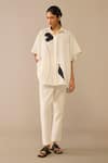 Buy_Ampm_Ivory Cotton, Linen Shawl Neck Flared Shirt And Pant Set _at_Aza_Fashions