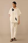 Ampm_Ivory Cotton, Linen Shawl Neck Flared Shirt And Pant Set _Online_at_Aza_Fashions