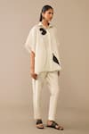 Buy_Ampm_Ivory Cotton, Linen Shawl Neck Flared Shirt And Pant Set _Online_at_Aza_Fashions