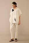 Shop_Ampm_Ivory Cotton, Linen Shawl Neck Flared Shirt And Pant Set _Online_at_Aza_Fashions
