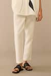 Ampm_Ivory Cotton, Linen Shawl Neck Flared Shirt And Pant Set _at_Aza_Fashions