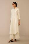 Ampm_Ivory Linen Embroidery Collared Bird Quilted Tunic And Palazzo Set_Online_at_Aza_Fashions