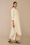Buy_Ampm_Ivory Linen Embroidery Collared Bird Quilted Tunic And Palazzo Set_Online_at_Aza_Fashions