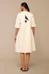 Shop_Ampm_Ivory Cotton, Linen Embroidery Round Neck, Open Bird Pattern Jacket And Dress Set _at_Aza_Fashions