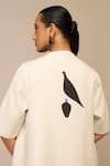 Shop_Ampm_Ivory Cotton, Linen Embroidery Round Neck, Open Bird Pattern Jacket And Dress Set _Online_at_Aza_Fashions