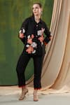 Shop_Shagun Nagi The Label_Black Silk, Cotton Cut Work, Lace, Beads, Anchor Flower Shirt And Pant Set _at_Aza_Fashions