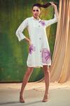 Buy_Shagun Nagi The Label_White Silk, Linen Sequins, Applique Collared Flower Embroidered Shirt Dress _at_Aza_Fashions