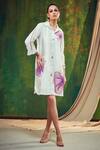 Shop_Shagun Nagi The Label_White Silk, Linen Sequins, Applique Collared Flower Embroidered Shirt Dress _at_Aza_Fashions