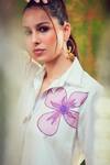 Shagun Nagi The Label_White Silk, Linen Sequins, Applique Collared Flower Embroidered Shirt Dress _Online_at_Aza_Fashions