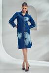 Shop_Shagun Nagi The Label_Blue Denim, Cotton Applique, Sequins Collared Flower Shirt Dress _at_Aza_Fashions