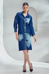 Shagun Nagi The Label_Blue Denim, Cotton Applique, Sequins Collared Flower Shirt Dress _Online_at_Aza_Fashions