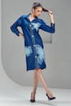 Buy_Shagun Nagi The Label_Blue Denim, Cotton Applique, Sequins Collared Flower Shirt Dress _Online_at_Aza_Fashions