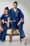 Shop_Shagun Nagi The Label_Blue Denim, Cotton Feathers Collared Embroidered Shirt And Pant Set _at_Aza_Fashions