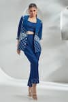 Buy_Shagun Nagi The Label_Blue Denim Embroidery Sweetheart Neck Abstract Print Blazer And Pant Set _at_Aza_Fashions