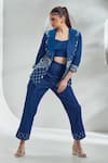 Buy_Shagun Nagi The Label_Blue Denim Embroidery Sweetheart Neck Abstract Print Blazer And Pant Set _Online_at_Aza_Fashions