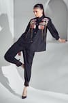 Shop_Shagun Nagi The Label_Black Poplin Embroidery, Chains Bandeau Neck Floral Thread Shirt And Pant Set _at_Aza_Fashions