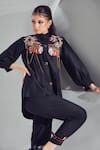 Shop_Shagun Nagi The Label_Black Poplin Embroidery, Chains Bandeau Neck Floral Thread Shirt And Pant Set _Online_at_Aza_Fashions