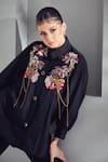 Shagun Nagi The Label_Black Poplin Embroidery, Chains Bandeau Neck Floral Thread Shirt And Pant Set _at_Aza_Fashions