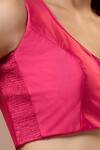 Samyukta Singhania_Pink Silk Polo Collar Padded Blouse_Online_at_Aza_Fashions