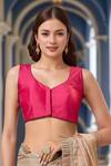 Buy_Samyukta Singhania_Pink Silk Polo Collar Padded Blouse_at_Aza_Fashions