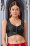 Buy_Samyukta Singhania_Black Silk Polo Collar Sleeveless Blouse_at_Aza_Fashions