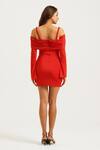 Shop_Keoo_Red Lycra Crystals Square Neck Stone Embellished Mini Bodycon Dress _at_Aza_Fashions