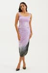Buy_KEOO_Multi Color Georgette Embroidery Lilac Ombre Draped Midi Dress _at_Aza_Fashions