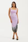 Buy_KEOO_Multi Color Georgette Embroidery Lilac Ombre Draped Midi Dress _Online_at_Aza_Fashions