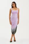 KEOO_Multi Color Georgette Embroidery Lilac Ombre Draped Midi Dress _at_Aza_Fashions