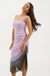 Buy_KEOO_Multi Color Georgette Embroidery Lilac Ombre Draped Midi Dress 