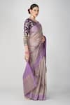 Zal From Benaras_Mauve Silk, Crepe Embroidery V-neck Botanical Motif Crushed Tissue Saree_Online_at_Aza_Fashions