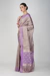 Buy_Zal From Benaras_Mauve Silk, Crepe Embroidery V-neck Botanical Motif Crushed Tissue Saree_Online_at_Aza_Fashions