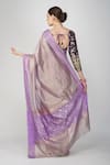 Shop_Zal From Benaras_Mauve Silk, Crepe Embroidery V-neck Botanical Motif Crushed Tissue Saree_at_Aza_Fashions
