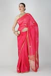 Zal From Benaras_Pink Chanderi Silk Cut Work, Embroidery Cutdana Embellished Saree _Online_at_Aza_Fashions