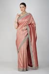 Buy_Zal From Benaras_Pink Silk, Kota Doria Zari, Embroidery Khimkhaab Work Saree And Unstitched Blouse _Online_at_Aza_Fashions
