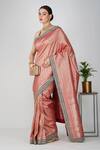 Buy_Zal From Benaras_Pink Silk, Kota Doria Zari, Embroidery Khimkhaab Work Saree And Unstitched Blouse _at_Aza_Fashions