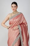 Buy_Zal From Benaras_Pink Silk, Kota Doria Zari, Embroidery Khimkhaab Work Saree And Unstitched Blouse 