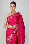 Buy_Zal From Benaras_Pink Silk, Kota Doria Zari, Botanical Motif Saree And Unstitched Blouse_Online_at_Aza_Fashions