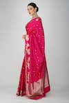 Shop_Zal From Benaras_Pink Silk, Kota Doria Zari, Botanical Motif Saree And Unstitched Blouse_Online_at_Aza_Fashions
