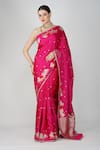Zal From Benaras_Pink Silk, Kota Doria Zari, Botanical Motif Saree And Unstitched Blouse_at_Aza_Fashions