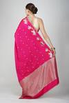 Shop_Zal From Benaras_Pink Silk, Kota Doria Zari, Botanical Motif Saree And Unstitched Blouse_at_Aza_Fashions