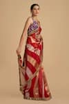 Zal From Benaras_Purple Silk, Organza Embroidery, Cut Work, Zari, Pearls, Floral Red Saree Set _Online_at_Aza_Fashions