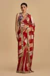 Buy_Zal From Benaras_Purple Silk, Organza Embroidery, Cut Work, Zari, Pearls, Floral Red Saree Set _at_Aza_Fashions