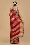 Shop_Zal From Benaras_Purple Silk, Organza Embroidery, Cut Work, Zari, Pearls, Floral Red Saree Set _at_Aza_Fashions